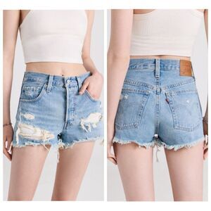 Levis Premium 501 High Rise Shorts Women’s 27 Fault Line Distressed Summer Denim